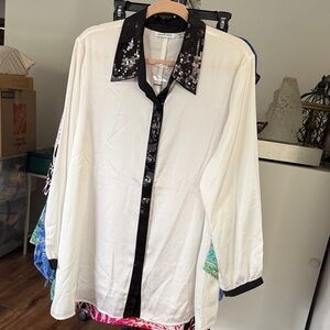Joan Rivers Black and White Sequin Collar Shirt BRAND NEW